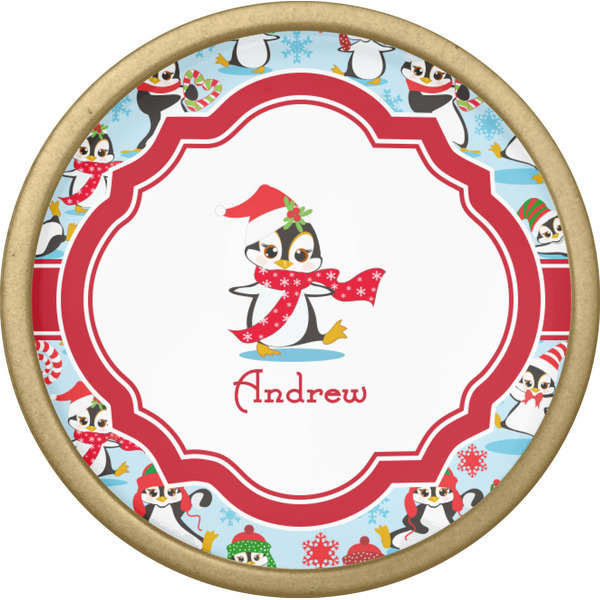 Christmas Penguins Cabinet Knob - Gold - Front