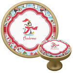 Christmas Penguins Cabinet Knob - Gold (Personalized)