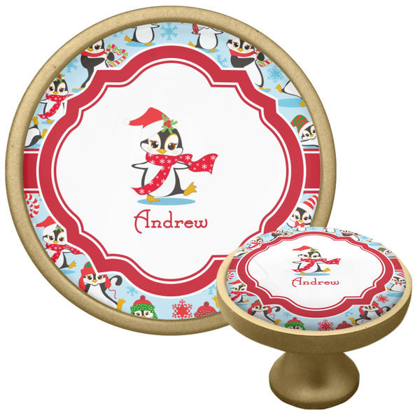 Custom Christmas Penguins Cabinet Knob - Gold (Personalized)