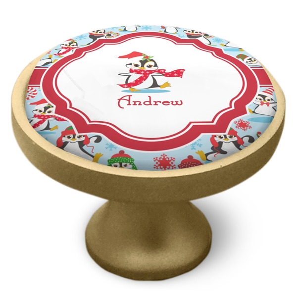 Christmas Penguins Cabinet Knob - Gold - Side