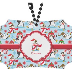 Christmas Penguins Rear View Mirror Ornament (Personalized)