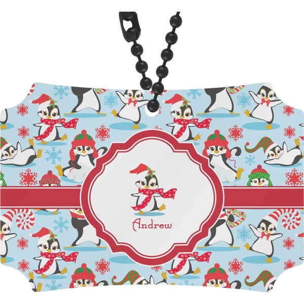 Custom Christmas Penguins Rear View Mirror Ornament (Personalized)