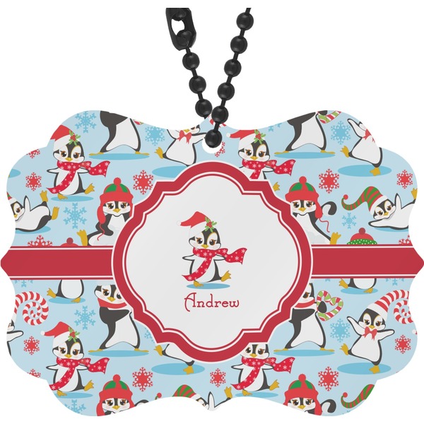 Custom Christmas Penguins Rear View Mirror Decor (Personalized)