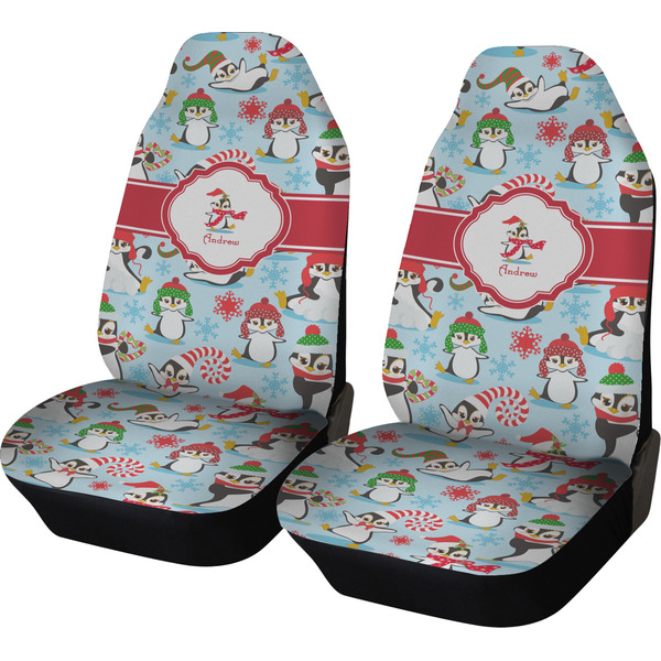 Custom Christmas Penguins Car Seat Covers (Set of Two) (Personalized)