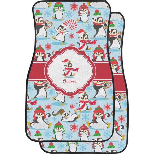Custom Christmas Penguins Car Floor Mats (Front Seat) (Personalized)
