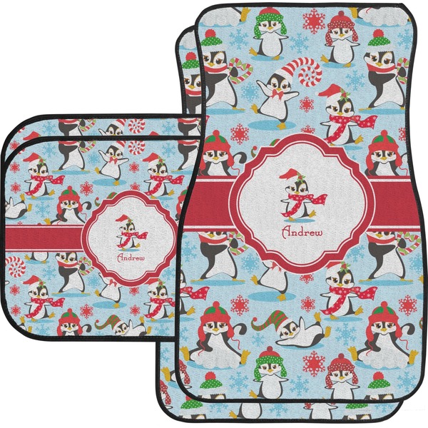 Custom Christmas Penguins Car Floor Mats Set - 2 Front & 2 Back (Personalized)