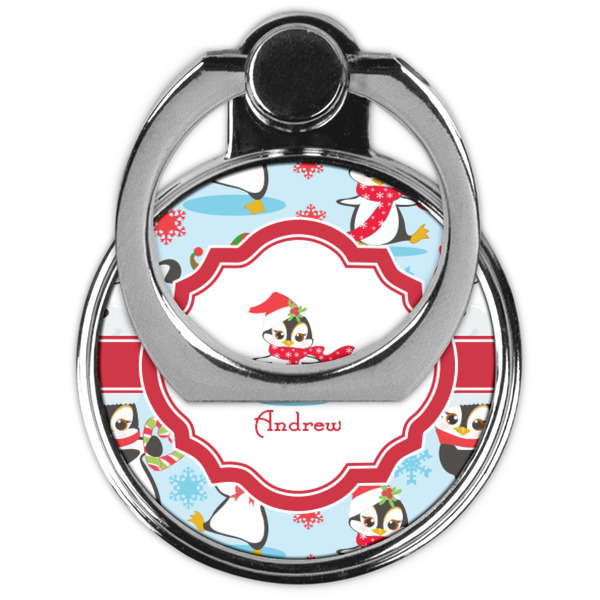 Christmas Penguins Cell Phone Ring Stand & Holder - Front (Collapsed)
