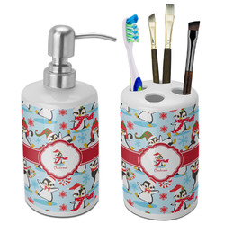 Christmas Penguins Ceramic Bathroom Accessories Set (Personalized)