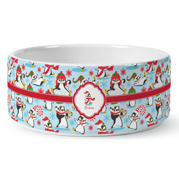Christmas Penguins Ceramic Dog Bowl - Medium - Front