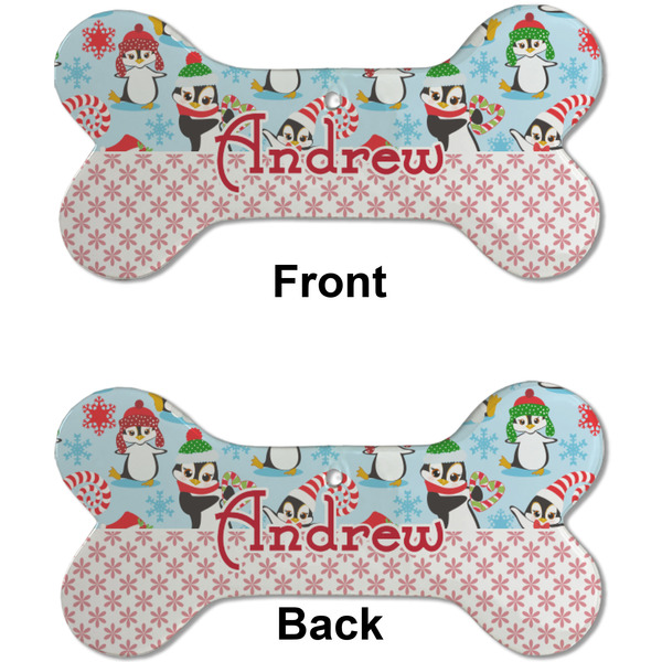 Christmas Penguins Ceramic Flat Ornament - Bone Front & Back (APPROVAL)