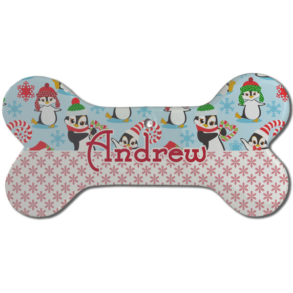 Christmas Penguins Ceramic Flat Ornament - Bone Front