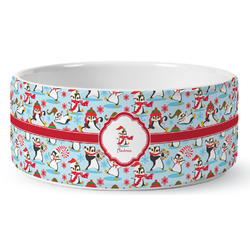 Christmas Penguins Ceramic Dog Bowl (Personalized)
