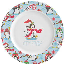 Christmas Penguins Ceramic Dinner Plates (Set of 4) (Personalized)