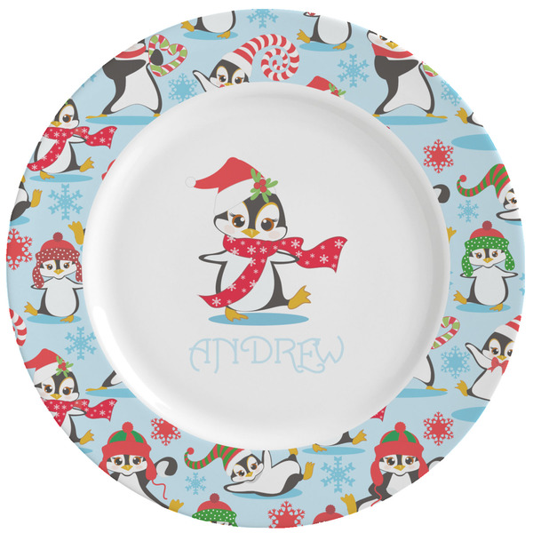 Custom Christmas Penguins Ceramic Dinner Plates (Set of 4) (Personalized)