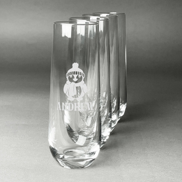 Custom Christmas Penguins Champagne Flute - Stemless Engraved - Set of 4 (Personalized)