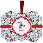 Christmas Penguins Metal Frame Ornament - Double Sided w/ Name or Text