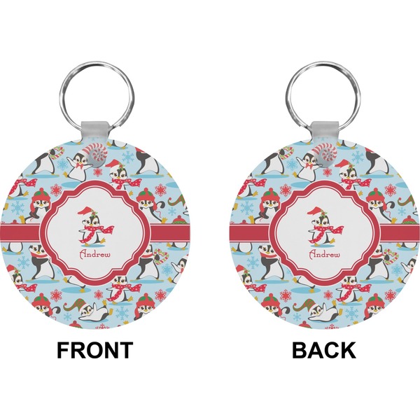 Christmas Penguins Circle Keychain (Front + Back)