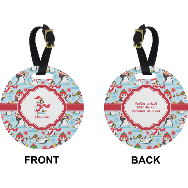 Christmas Penguins Circle Luggage Tag (Front + Back)