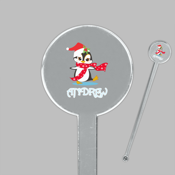 Christmas Penguins Clear Plastic 7" Stir Stick - Round - Closeup