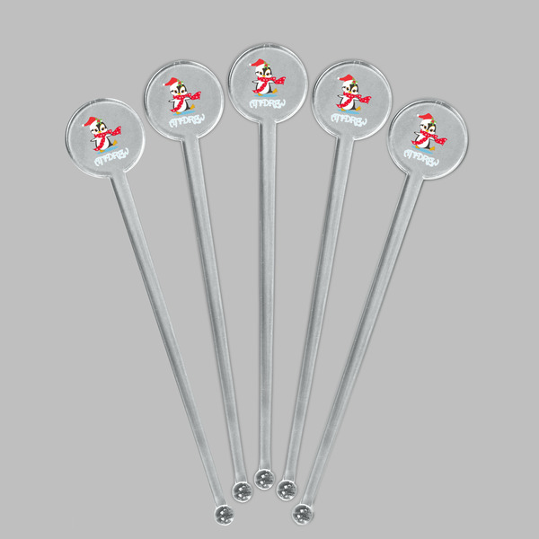 Christmas Penguins Clear Plastic 7" Stir Stick - Round - Fan View
