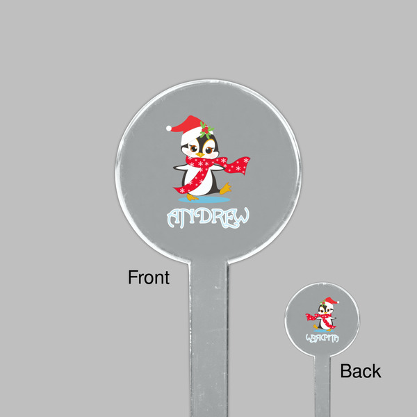 Christmas Penguins Clear Plastic 7" Stir Stick - Round - Front & Back