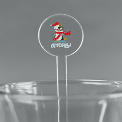 Christmas Penguins 7" Round Plastic Stir Sticks - Clear (Personalized)