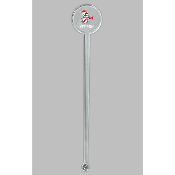 Christmas Penguins Clear Plastic 7" Stir Stick - Round - Single Stick