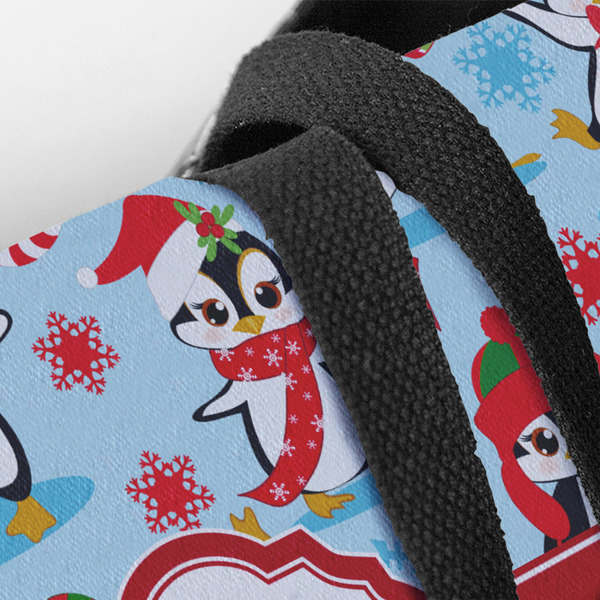 Christmas Penguins Closeup of Tote w/Black Handles