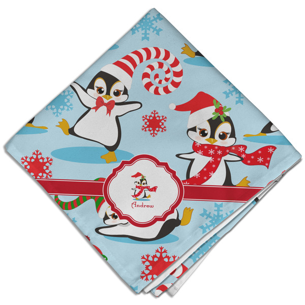 Custom Christmas Penguins Cloth Dinner Napkin - Single w/ Name or Text
