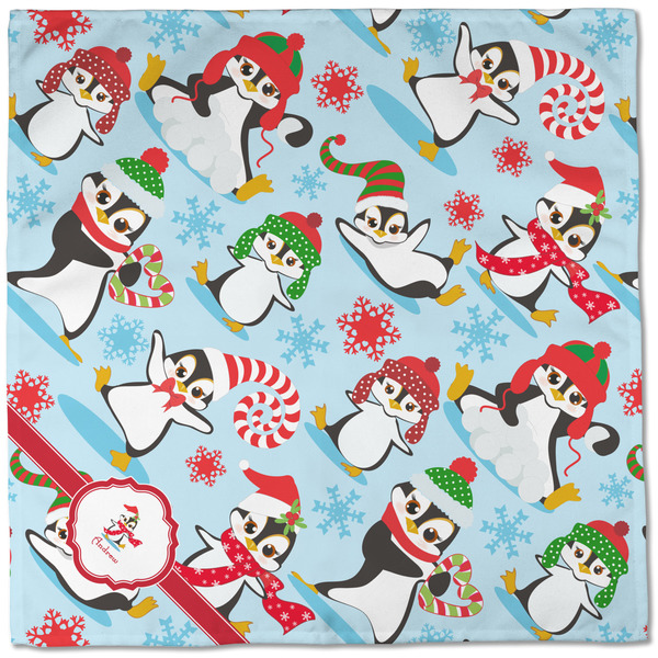 Christmas Penguins Cloth Napkins - Personalized Dinner (Full Open)