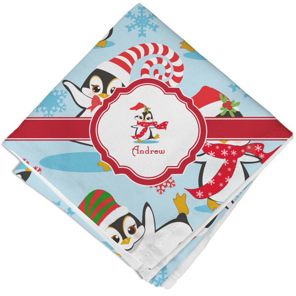 Custom Christmas Penguins Cloth Napkin w/ Name or Text