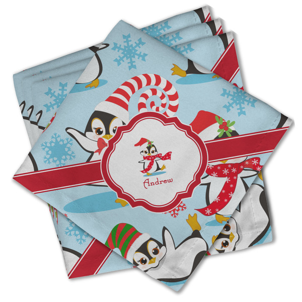 Christmas Penguins Cloth Napkins - Personalized Lunch (PARENT MAIN Set of 4)