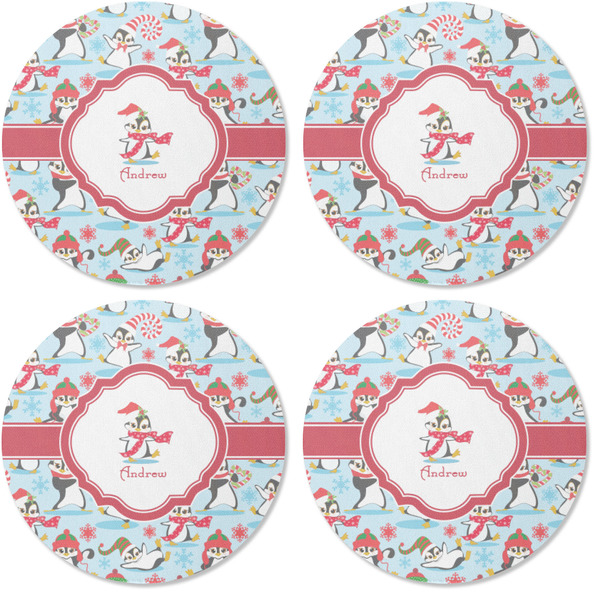 Christmas Penguins Coaster Round Rubber Back - Apvl