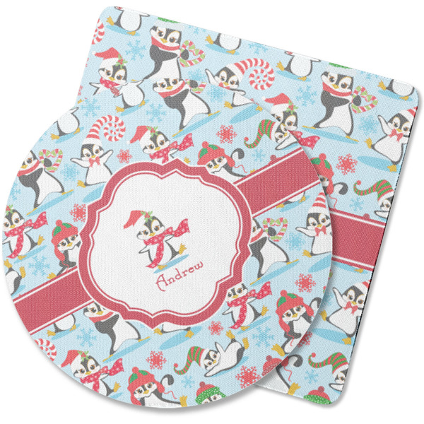 Custom Christmas Penguins Rubber Backed Coaster (Personalized)