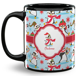 Christmas Penguins 11 Oz Coffee Mug - Black (Personalized)