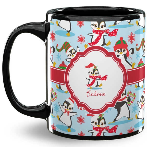 Custom Christmas Penguins 11 Oz Coffee Mug - Black (Personalized)