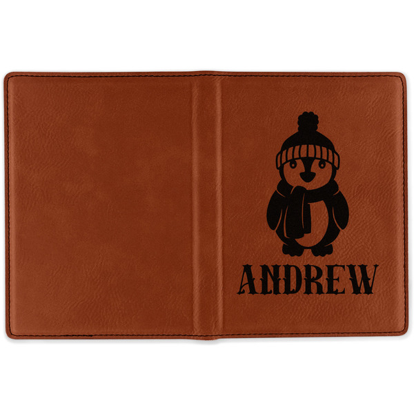 Christmas Penguins Cognac Leather Passport Holder Outside Single Sided - Apvl