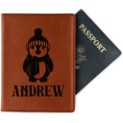 Christmas Penguins Passport Holder - Faux Leather (Personalized)