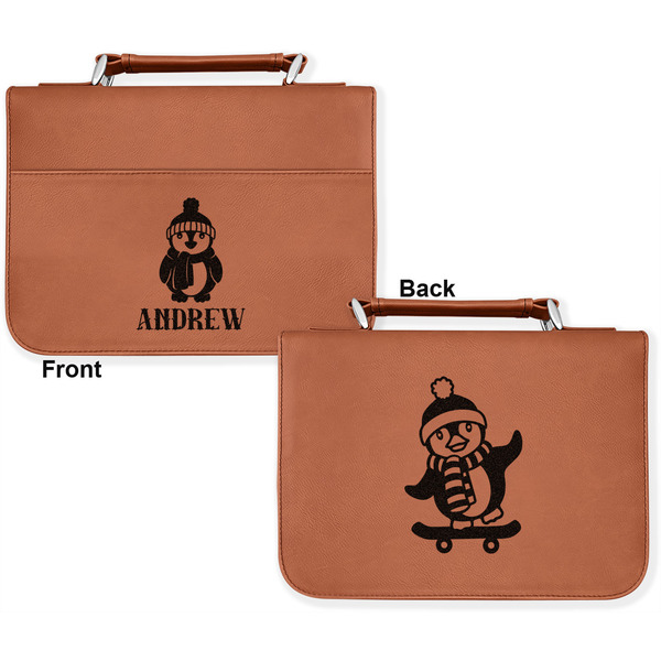 Christmas Penguins Cognac Leatherette Bible Covers - Large Double Sided Apvl