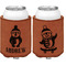 Christmas Penguins Cognac Leatherette Can Sleeve - Double Sided Front and Back
