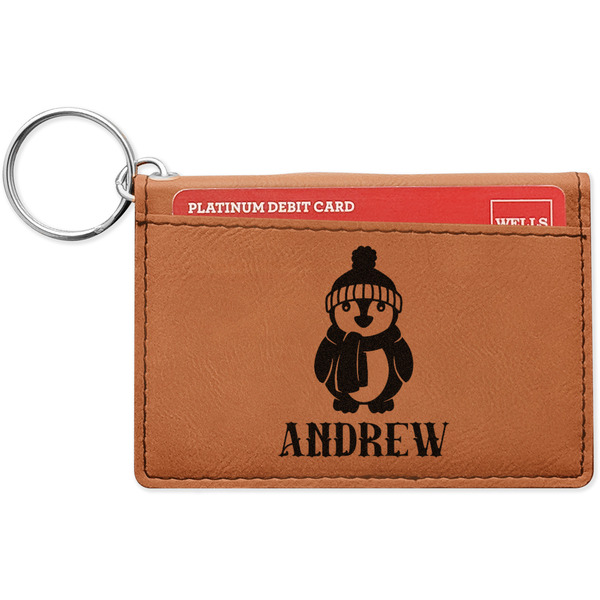 Custom Christmas Penguins Leatherette Keychain ID Holder (Personalized)