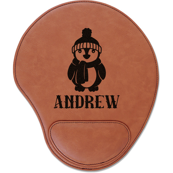 Custom Christmas Penguins Leatherette Mouse Pad with Wrist Support (Personalized)