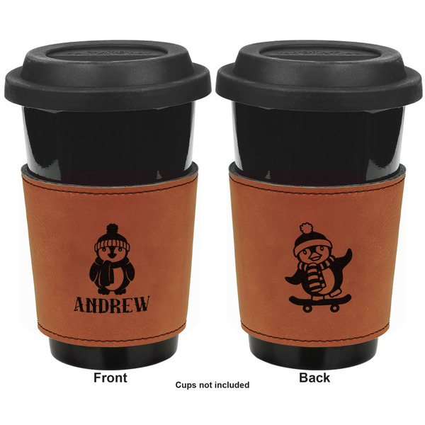 Christmas Penguins Cognac Leatherette Mug Sleeve - Double Sided Apvl