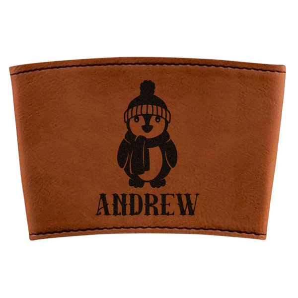 Custom Christmas Penguins Leatherette Cup Sleeve (Personalized)