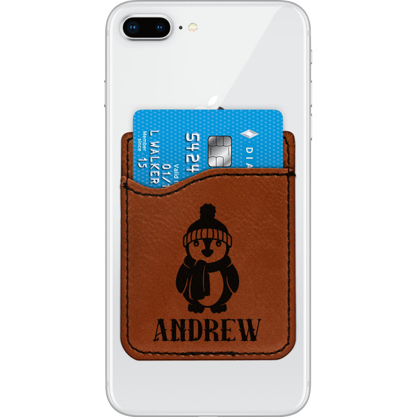 Custom Christmas Penguins Leatherette Phone Wallet (Personalized)
