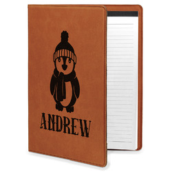 Christmas Penguins Leatherette Portfolio with Notepad - Large - Single Sided (Personalized)