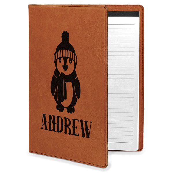 Custom Christmas Penguins Leatherette Portfolio with Notepad - Large - Double Sided (Personalized)
