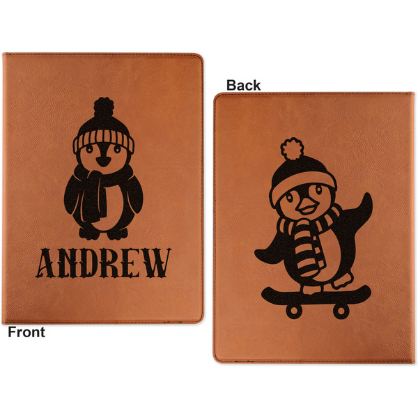 Christmas Penguins Cognac Leatherette Portfolios with Notepad - Small - Double Sided- Apvl