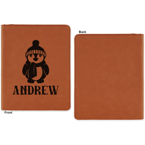 Christmas Penguins Cognac Leatherette Zipper Portfolios with Notepad - Single Sided - Apvl