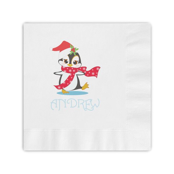 Custom Christmas Penguins Coined Cocktail Napkins (Personalized)